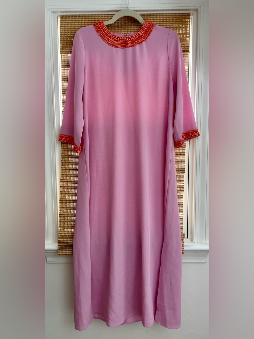 Tuckernuck Pink Maxi Dress with Orange Beaded Trim